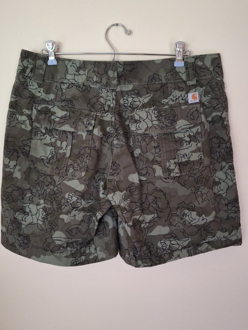 Carhartt Green Camo Floral Cotton Adjustable Length Original Fit Short Women 12 - Picture 2 of 8